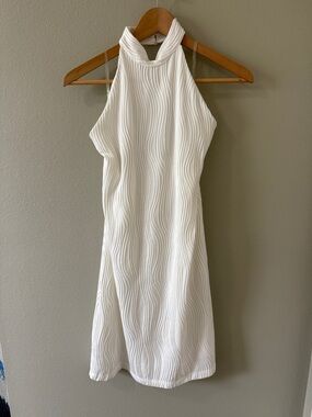 Textured White Halter Mini Dress - Sleek Sleeveless Style